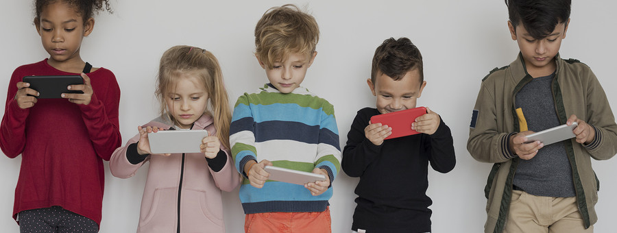 Group of Kids Using Digital Smartphones